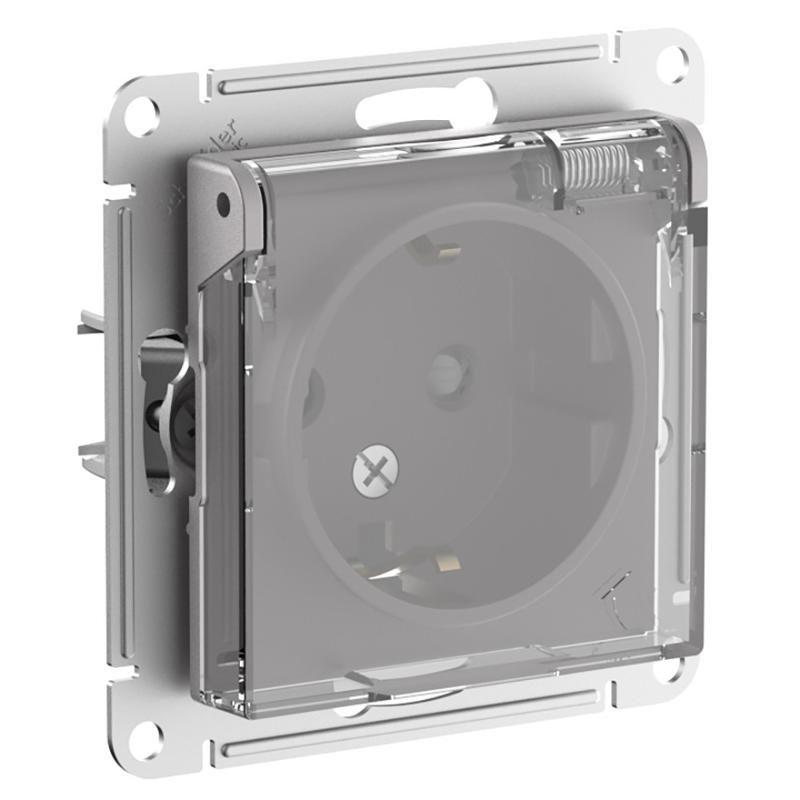 AtlasDesign Aqua Розетка с заз. со шт. с прозрач. крышк, 16А,IP44, мех,Алюминий | ATN440346 | SE — Systeme Electric