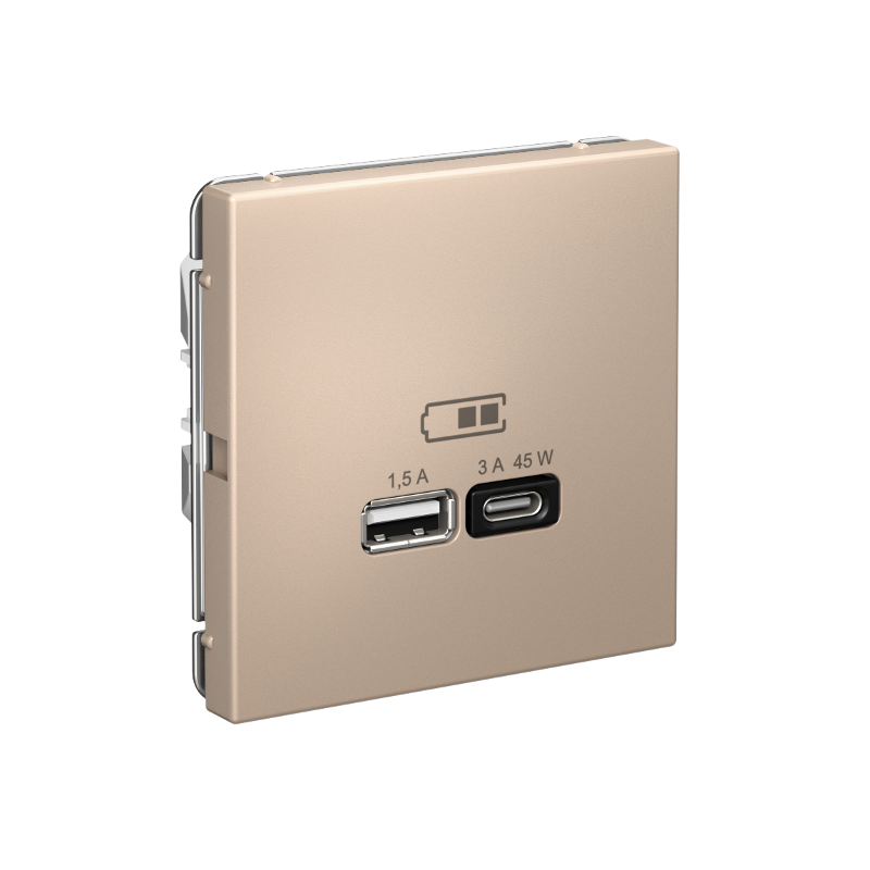 ArtGallery Песочный Розетка USB A + тип-C 45Вт высокоскор.заряд. QC, PD, механизм | GAL001229 | SE — миниатюра 5