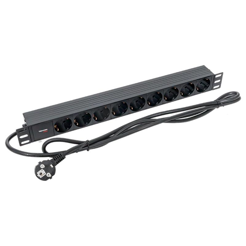 Блок розеток PDU TERACOM PRO 19" 1U 16А/250В 9 розеток Schuko 2 метра 3x1,5 мм2 Schuko | TRP-HPD-PL-16A-9SH-2MSH | EKF — миниатюра 5