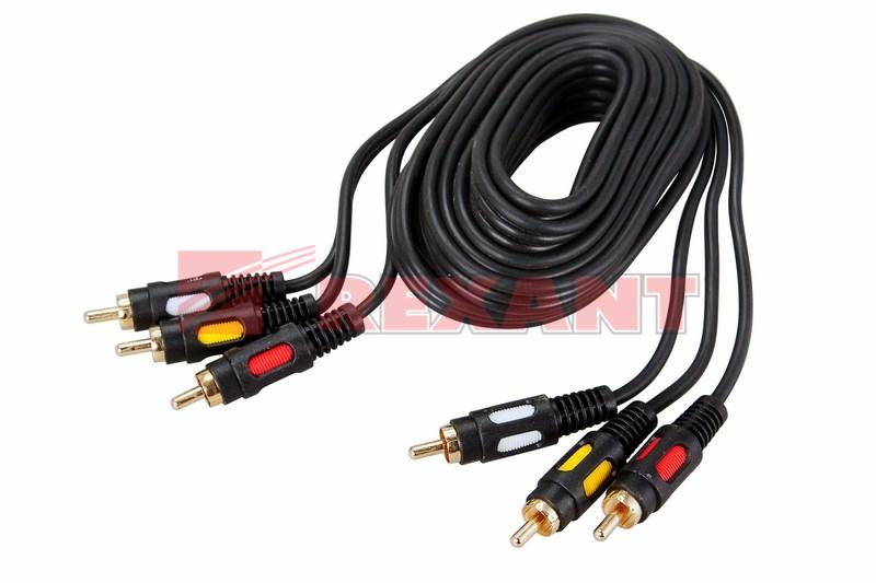 Шнур 3 RCA - 3 RCA, длина 3 метра, черный (GOLD) | 17-0214 | REXANT — миниатюра 2