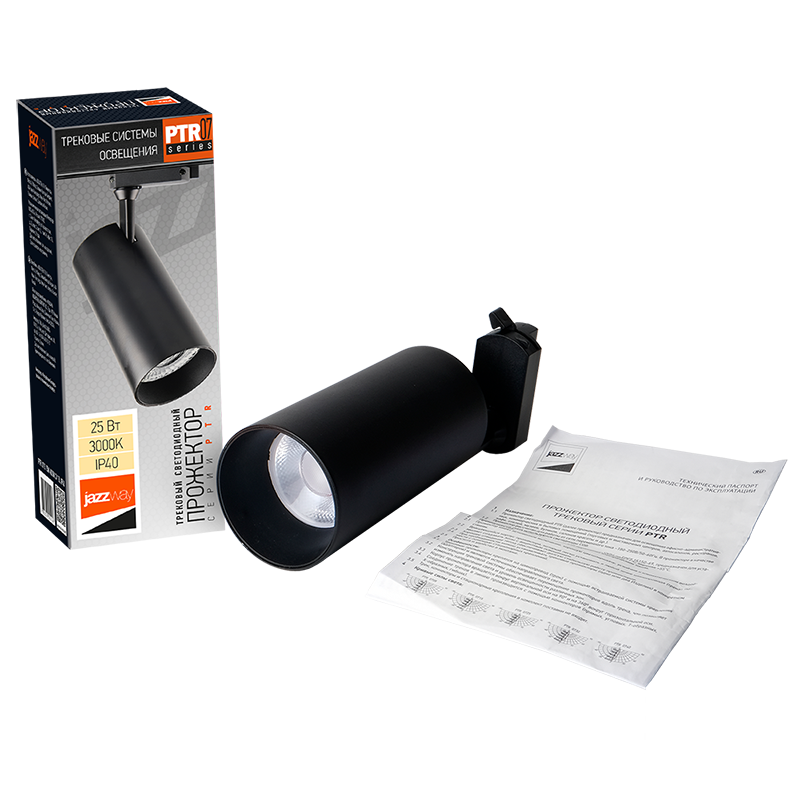 Светильник светодиодный трековый однофазный PTR 0725 25w 3000K 24° BL (чёрный) IP40 | .5018563 | Jazzway — миниатюра 2