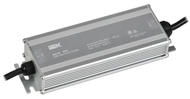 Драйвер LED ИПСН-PRO 100Вт 24В блок - шнуры IP67  | LSP1-100-24-67-15-PRO | ИЭК — IEK (ИЭК)