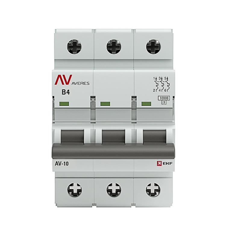 Выключатель автоматический трехполюсный AV-10 4А B 10кА AVERES | mcb10-3-04B-av | EKF — миниатюра 2