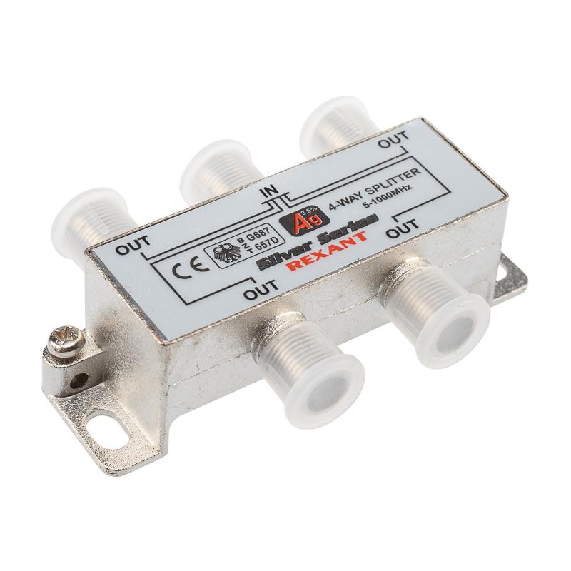 ДЕЛИТЕЛЬ  ТВ  x 4 + 5шт. F "BOX"  5-1000 МГц  "Silver"  | 05-6103 | REXANT — миниатюра 1