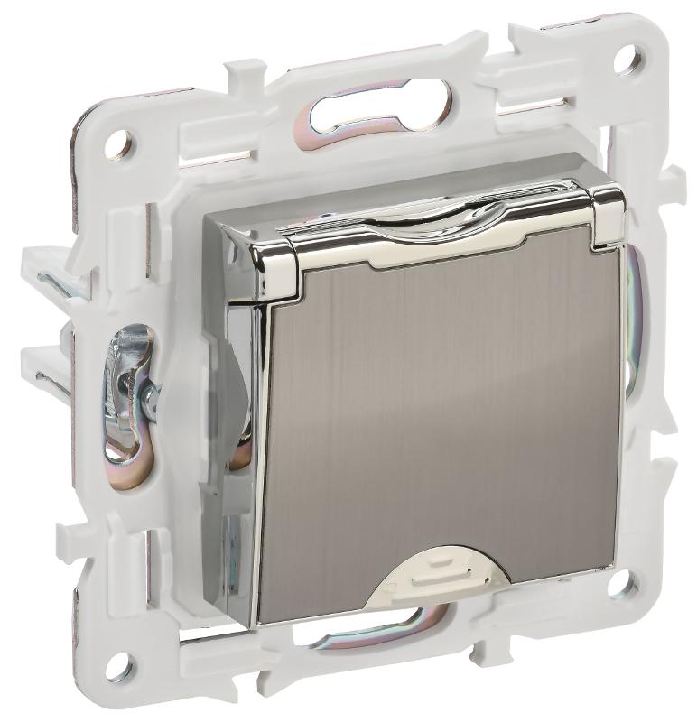 SKANDY Розетка з/к/ш с крышкой 16А IP44 SK-R11N никель | SK-R16-16-44-K50 | IEK — IEK (ИЭК)