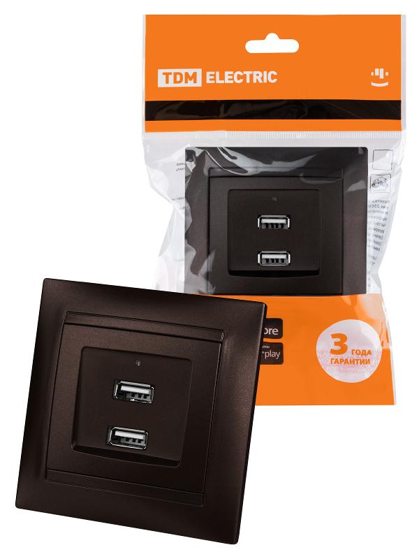 Розетка 2USB порт 2,1А 5В шоколад "Лама" | SQ1815-0541 | TDM — TDM ELECTRIC