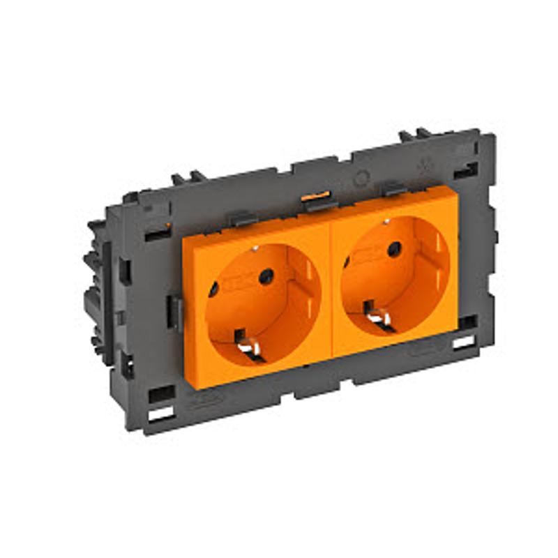 Розетка двойная 0° Modul45connect с з/к, 250 В, 16A (оранжевый) (STD-D0C8 ROR2) | 6120434 | OBO Bettermann — миниатюра 2