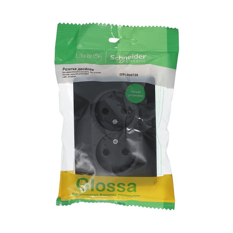 Glossa Антрацит Розетка 2-ая без заземления ,16А (в сборе) | GSL000720 | SE — миниатюра 2