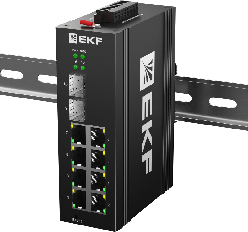 Промышленный управляемый коммутатор уровня L2 TSX-ML2-2GH/SFP-8GT, 2 порта 2.5G Base-X SFP, 8 портов 10/100/1000Base-T(X) RJ45, монтаж на динрейку TSX — EKF