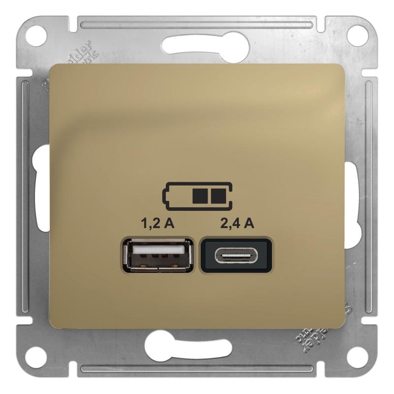 Glossa Титан USB Розетка A+С, 5В/2,4А, 2х5В/1,2 А, механизм | GSL000439 | SE — Systeme Electric