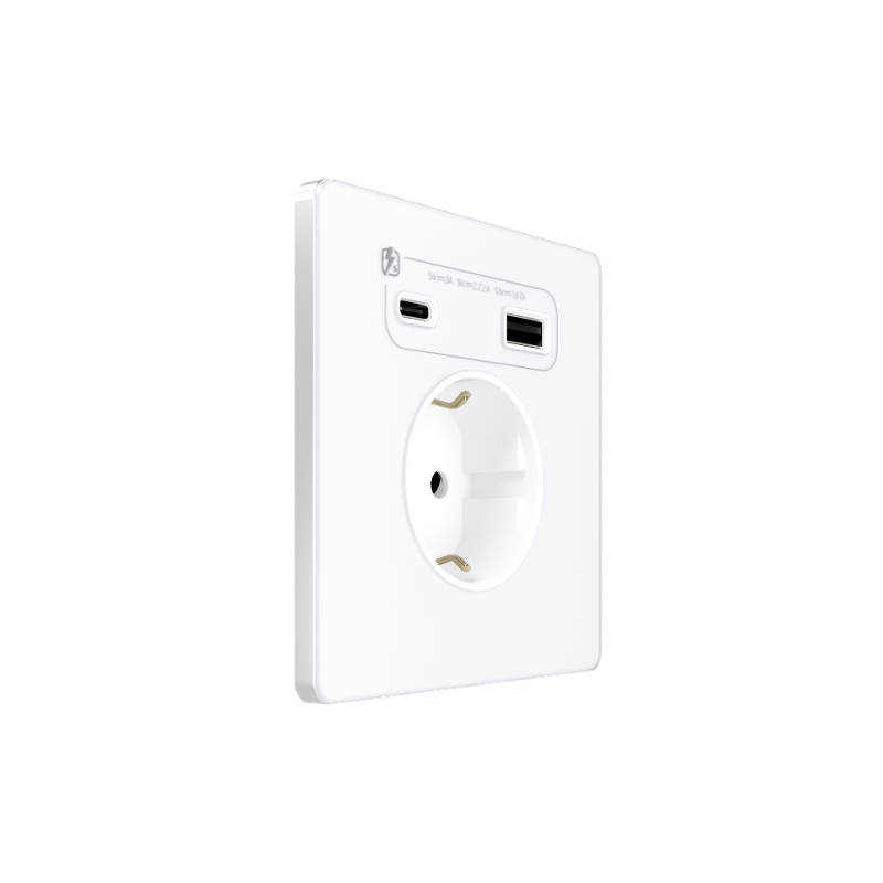 Systeme Infinity, Розетка С/У с ЗК и зар.устр.USB А+С 20Вт (250В, 16А, защит.шторки), Арктический лед — Systeme Electric