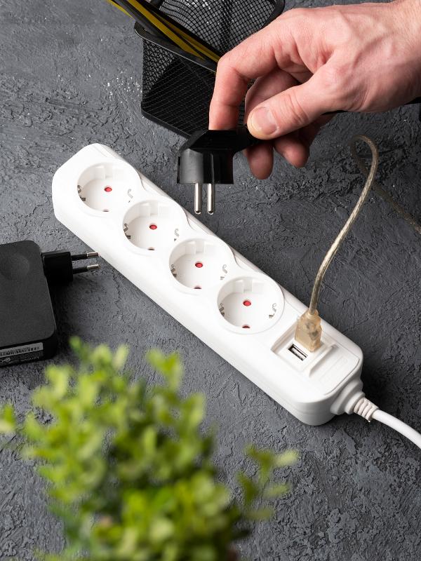 Удлинитель "Эксперт" 4 гнезда 2 метра 16А/3,5кВт с 2 USB 2,1А ПВС 3х1 | UBA16-2USB-4-02i | EKF — миниатюра 7