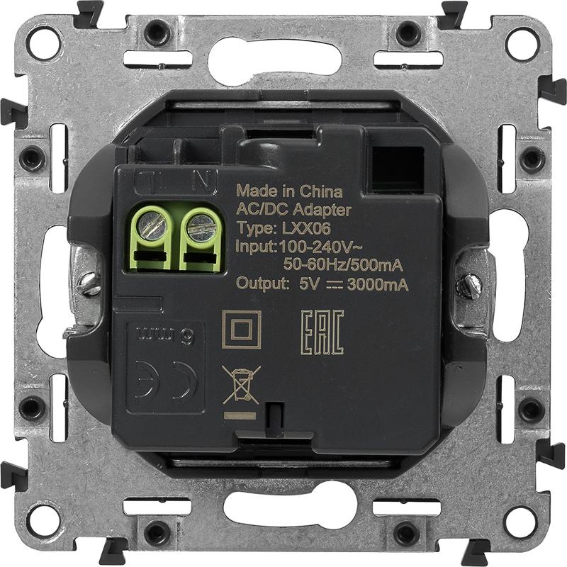 Valena LIFE Алюминий Зарядное устройство с 2-мя USB-разьемами тип A-тип С 240В/5В 3000мА С лицевой панелью — миниатюра 2