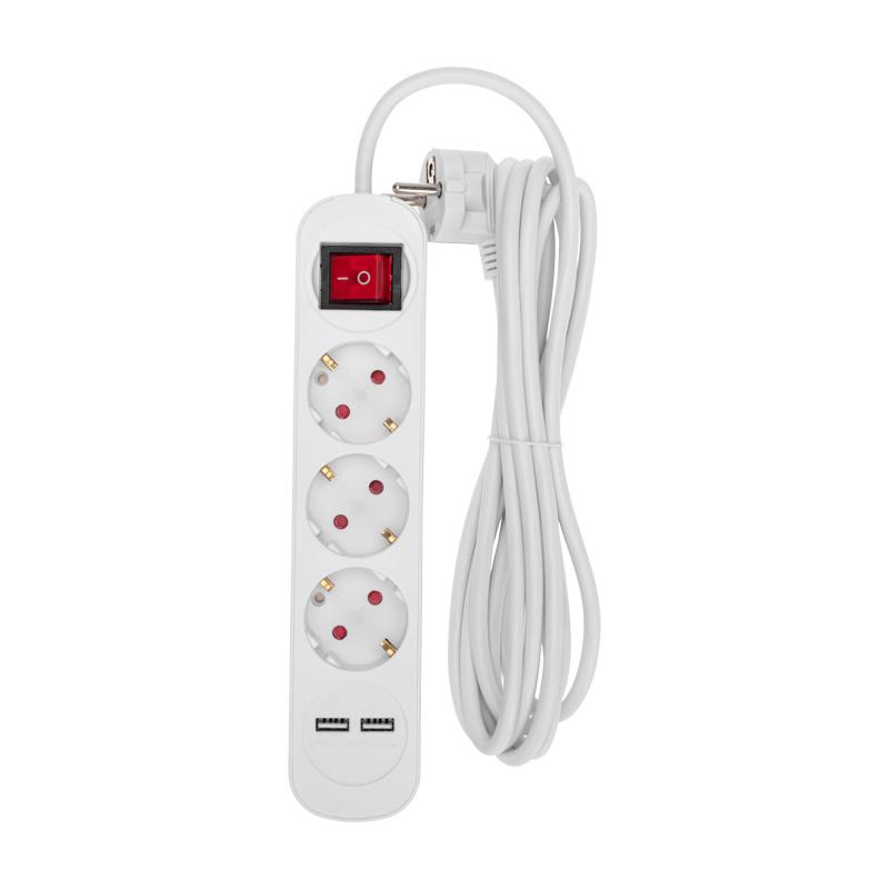 Удлинитель STANDARD 3 гнезда, 3м, 3х1,0мм², с/з, с выключателем, 2 USB, белый | 13-4016 | REXANT — REXANT