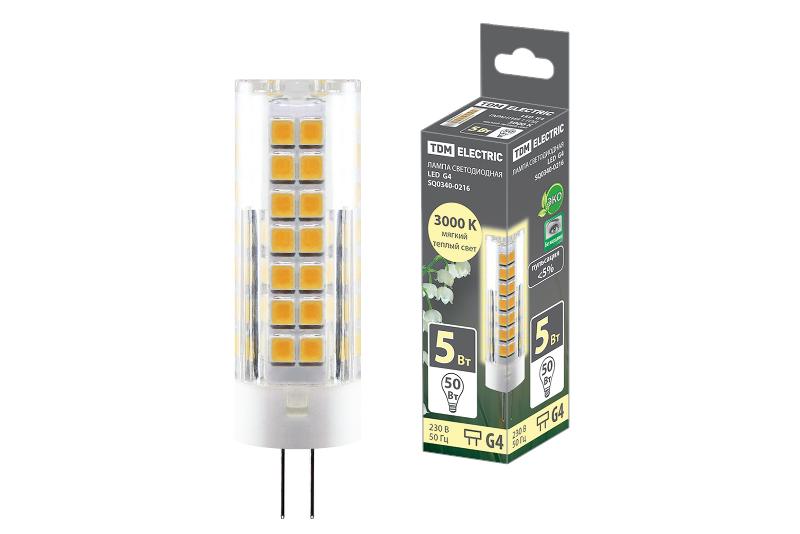 Лампа светодиодная G4-5 Вт-230 В-3000 К, SMD, 16x55 мм | SQ0340-0216 | TDM — TDM ELECTRIC