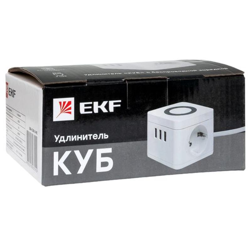 Удлинитель "Куб" 2 гнезда 3USB 2,4А+зарядное устройство 1,3 метра 1мм2 | UBA-CUB-3-WC | EKF — миниатюра 21