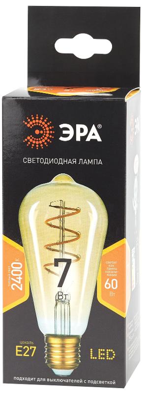 Лампа светодиодная F-LED ST64-7W-824-E27 spiral gold (филамент, спир зол, 7Вт, тепл, E27) (20/960) | Б0047665 | ЭРА — миниатюра 3