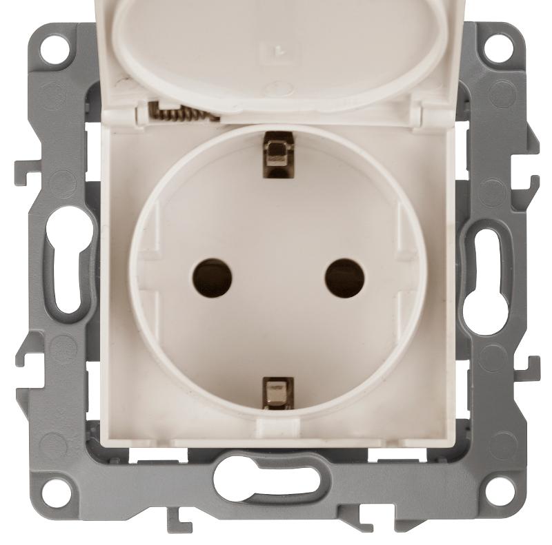 Розетка 12-2103-02 2P+E Schuko со шторками с крышкой, 16АХ-250В,  слоновая кость |Б0014694 | ЭРА — миниатюра 2