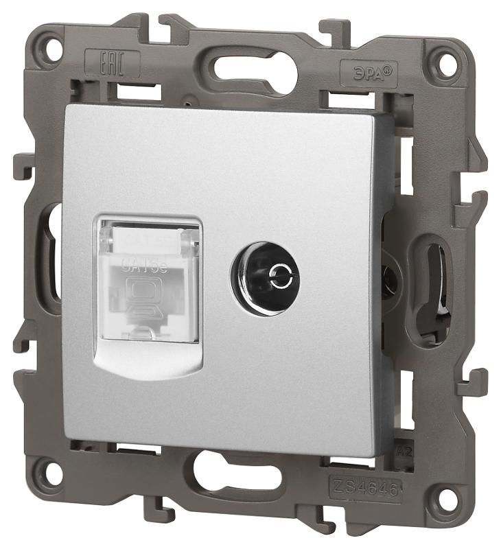 14-3110-03 Розетка RJ45+TV, IP20, алюминий | Б0034316 | ЭРА — миниатюра 4