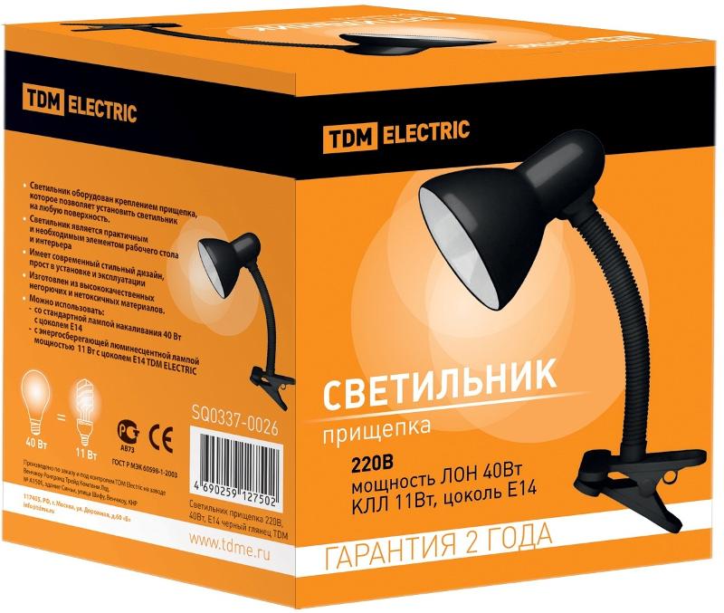 Светильник настольный прищепка 40Вт ЛН/КЛЛ/LED Е27 черный глянец | SQ0337-0026 | TDM — миниатюра 2