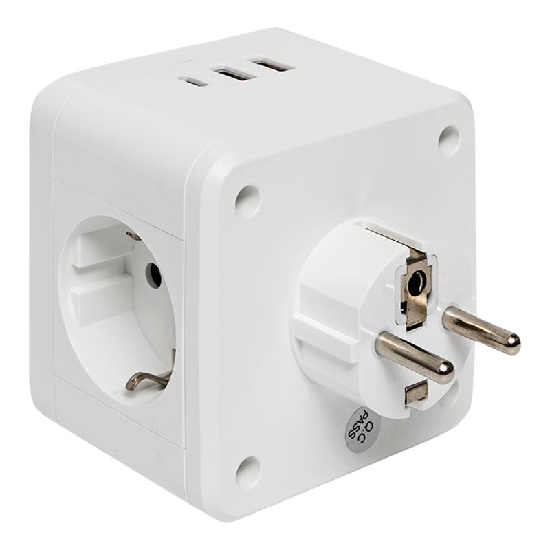 Тройник "Куб" 2 гнезда 2USB 2,4А+Type C + Ночник | UBA-CUB-T2-TC | EKF — миниатюра 6