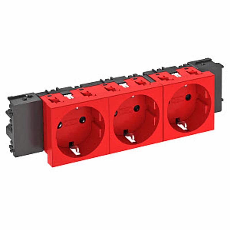 Розетка тройная 0° Modul45connect с з/к, 250 В, 16A (красный) (STD-D0C SRO3) | 6120388 | OBO Bettermann — миниатюра 2