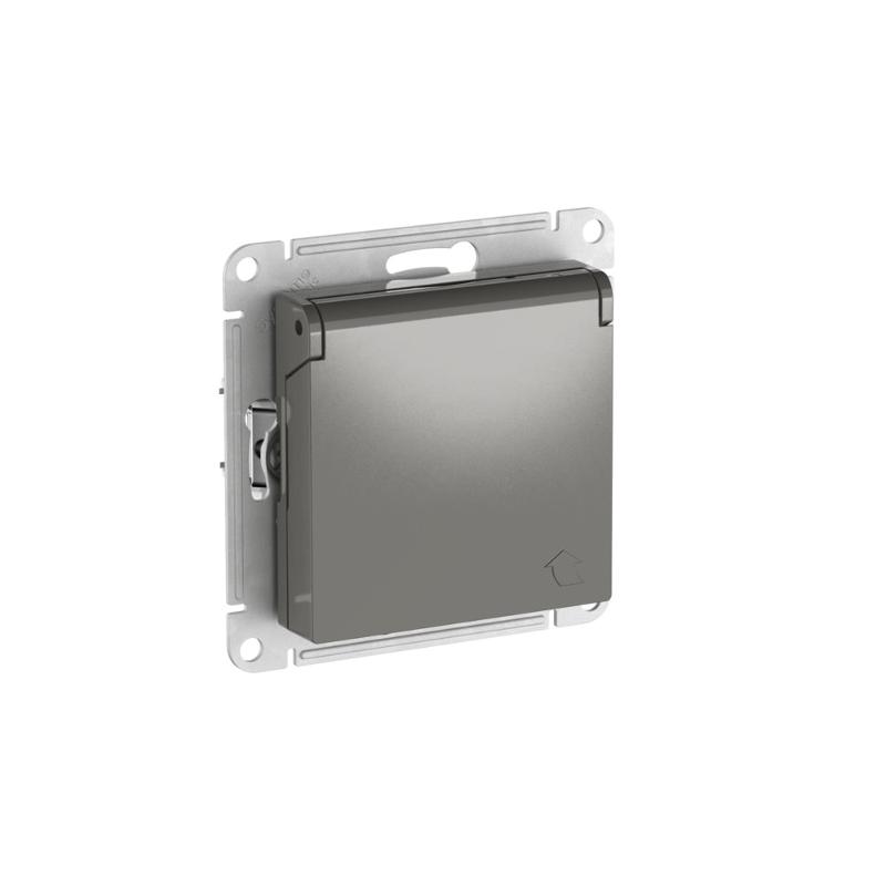 AtlasDesign Сталь Розетка с заземлением со шторками с крышкой,16А,IP20,механизм, быстрозажимные клеммы | ATN000946S | SE — миниатюра 2