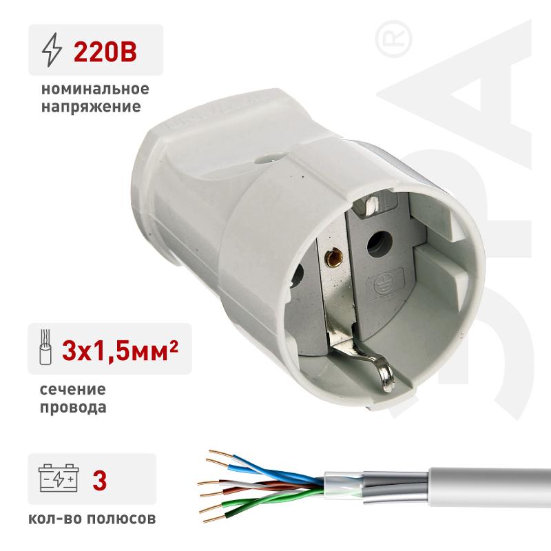 Rx2-W ЭРА Розетка кабельная с/з прямая 16A белая (24/384/4608) | Б0039682 | ЭРА — миниатюра 4