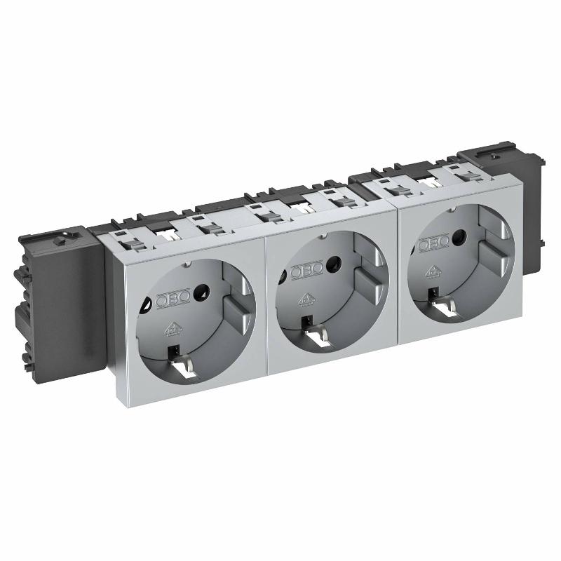 Розетка тройная 0° Modul45connect с з/к, 250 В, 16A (серебристый) (STD-D0C AL3) | 6120392 | OBO Bettermann — OBO Bettermann