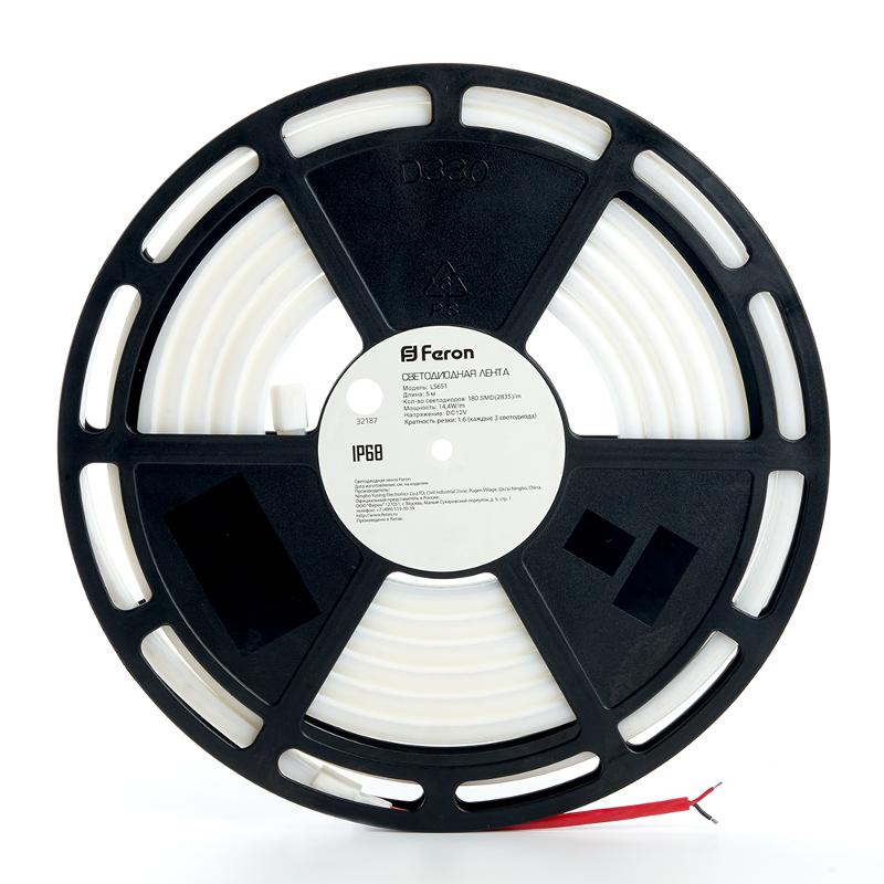 Лента светодиодная неоновая  LS651, 180SMD(2835)/м, 14.4Вт/м, упак 5м, IP68 12V 4000К | 32187 | Feron — миниатюра 2