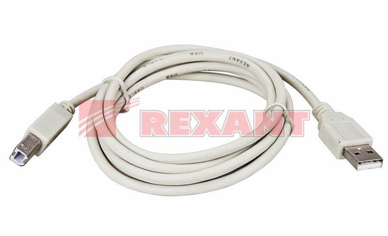 Шнур USB-B (male) штекер - USB-A (male) штекер, длина 1,8 метра (PE пакет) | 18-1104 | REXANT — миниатюра 2