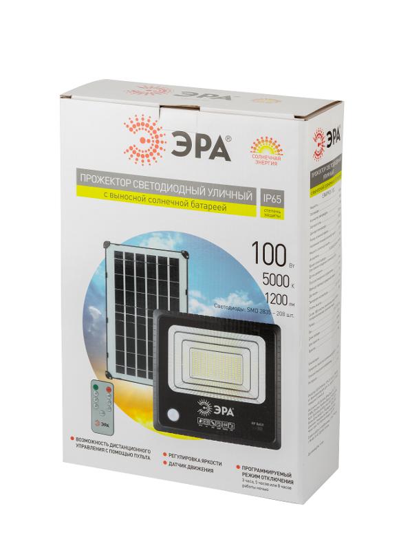 Прожектор светодиодный уличный на солн. бат. 100W, 1200 lm, 5000K, с датч. движения, ПДУ, IP65 ( | Б0049547 | ЭРА — миниатюра 2