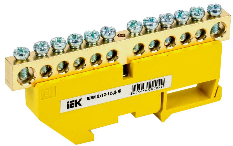Шина PE "земля" на DIN-изоляторе ШНИ-8х12-12-Д-Ж | YNN10-812-12D-K05 | IEK — IEK (ИЭК)
