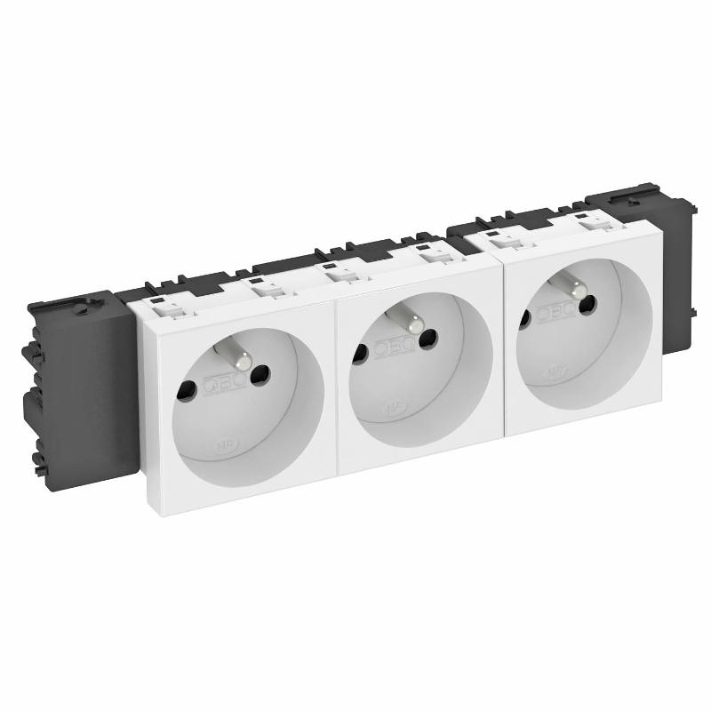 Розетка тройная 0° Modul45connect франц. стандарт, 250 В, 16A (белый) (STD-F0C RW3) | 6120572 | OBO Bettermann — OBO Bettermann