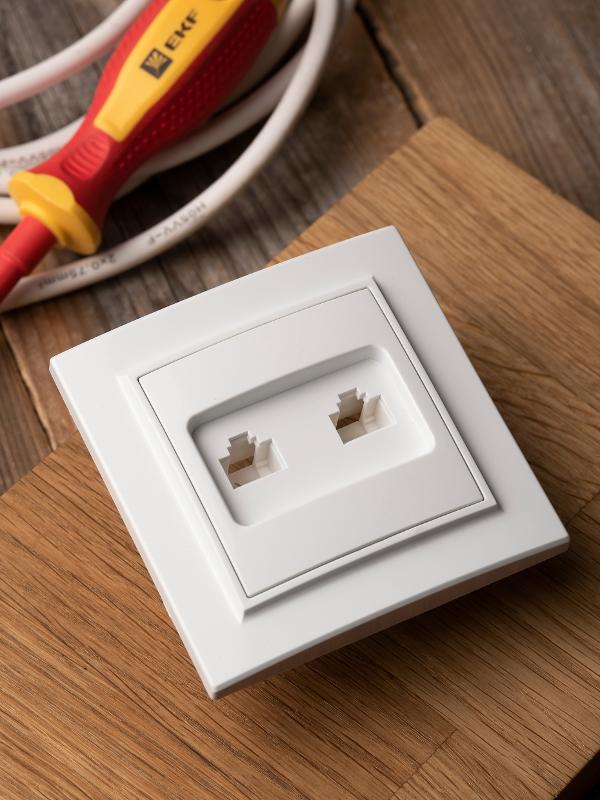 Минск Розетка RJ-45+Phone СП белая EKF Basic | ERK00-135-10 | EKF — миниатюра 2
