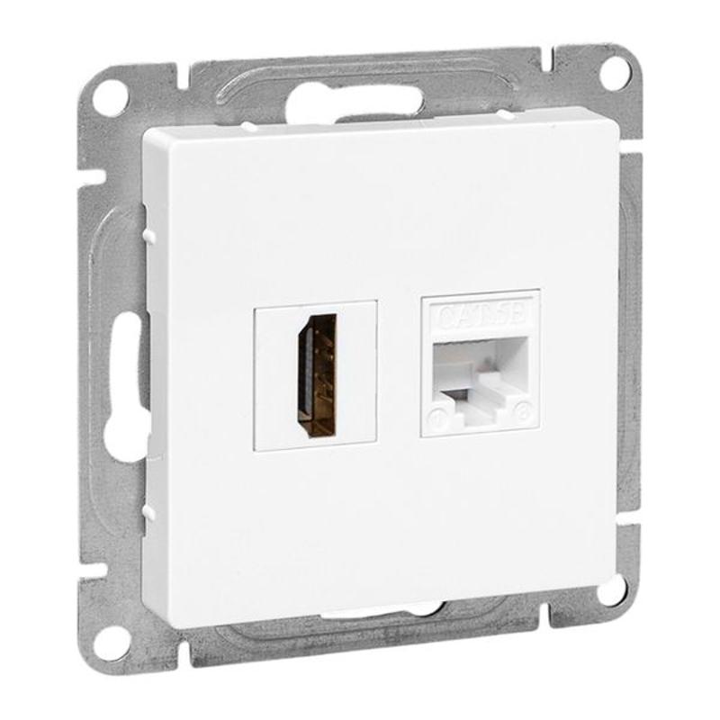 Механизм розетки HDMI+RJ45 (cat5), белый Эпика EKF | UP1-SOW-HDMI+RJ45 | EKF — EKF