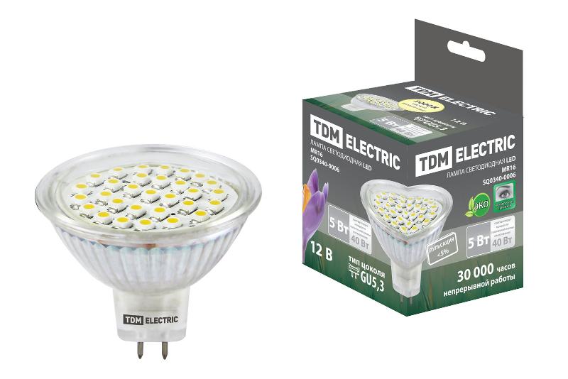 Лампа светодиодная LED 5Вт GU5.3 12В 3000К MR16 SMD отражатель (рефлектор) | SQ0340-0006 | TDM — TDM ELECTRIC