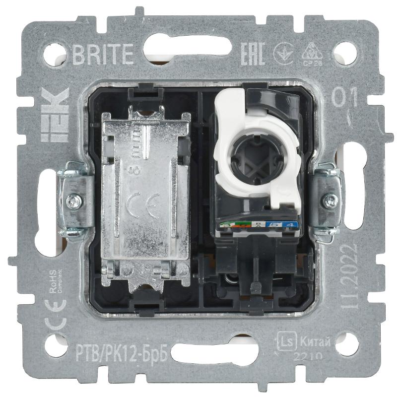 BRITE Розетка двойная TV+RJ45 кат.5E РТВ/РК12-БрБ белый | BR-AK20-1-K01 | IEK — миниатюра 4