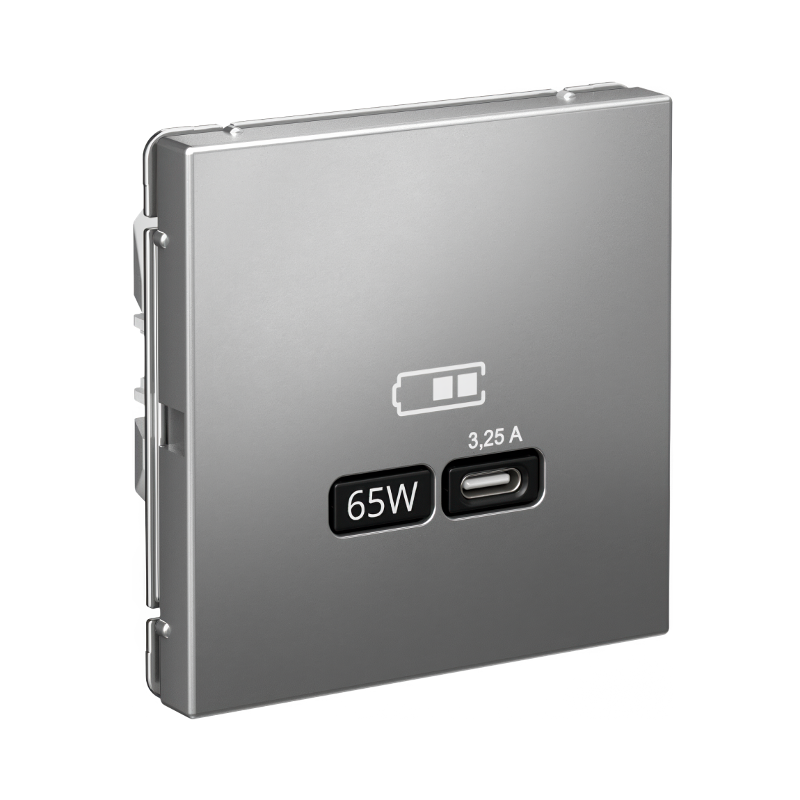 ArtGallery Сталь Розетка USB тип-С 65Вт высокоскор.заряд. QC, PD, механизм | GAL000927 | SE — миниатюра 2