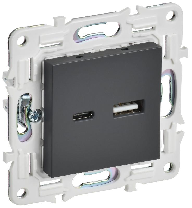 SKANDY Розетка USB A+C 18Вт SK-R13T титан  | SK-U22-018-K48 | IEK — IEK (ИЭК)