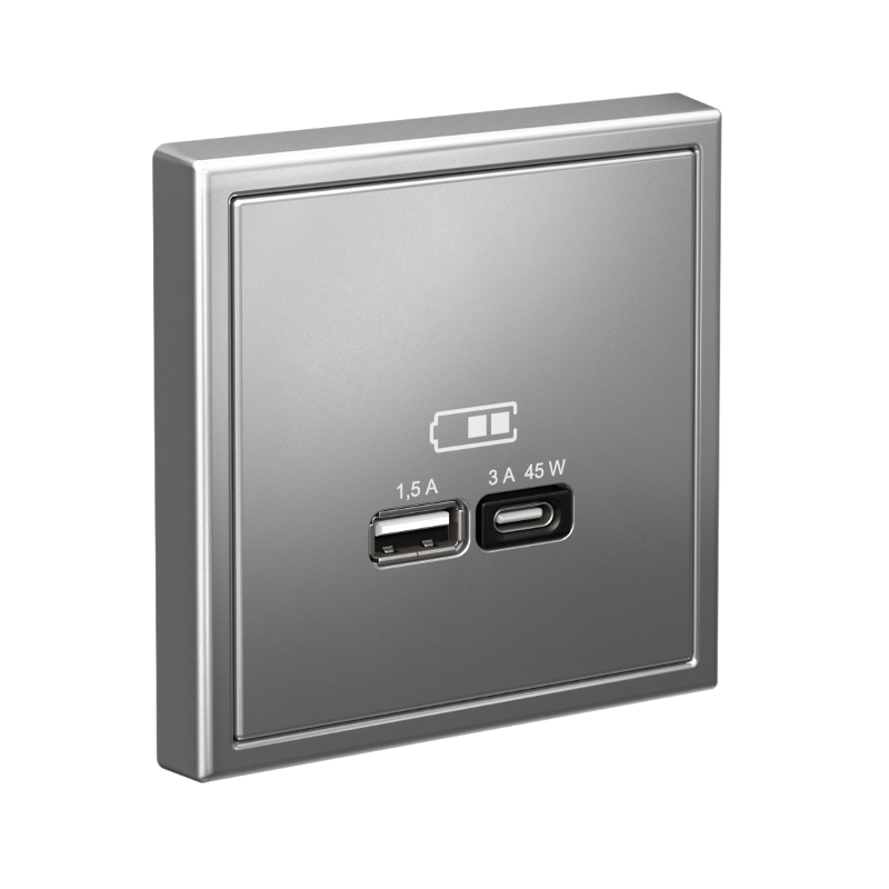 ArtGallery Сталь Розетка USB A + тип-C 45Вт высокоскор.заряд. QC, PD, механизм | GAL000929 | SE — миниатюра 4