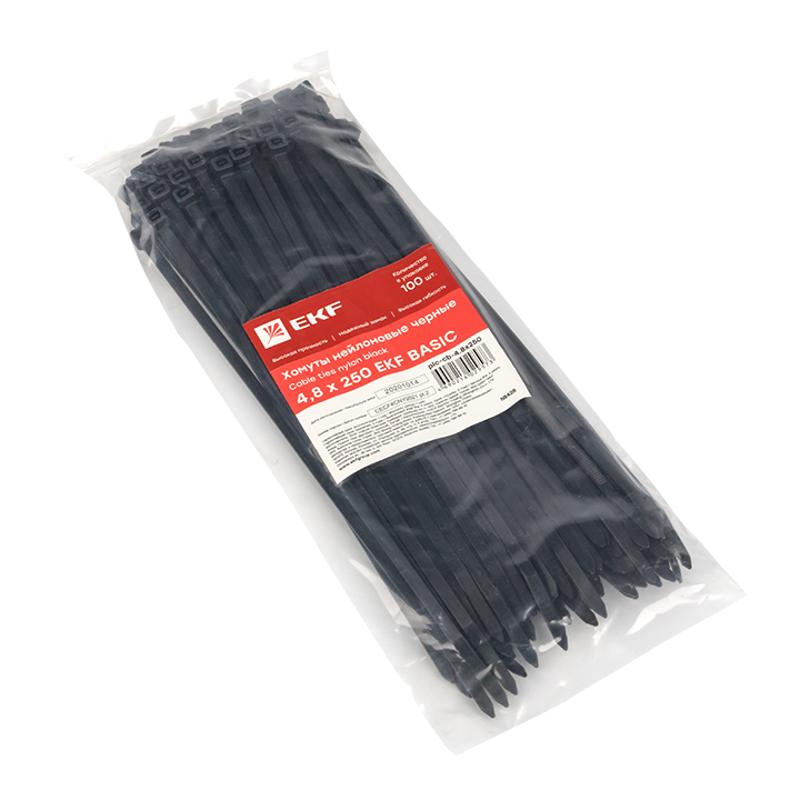 Хомут нейлоновый ЧЕРНЫЙ 4,8х250 (уп./100шт) EKF Simple | plc-cb-4.8x250 | EKF — миниатюра 2