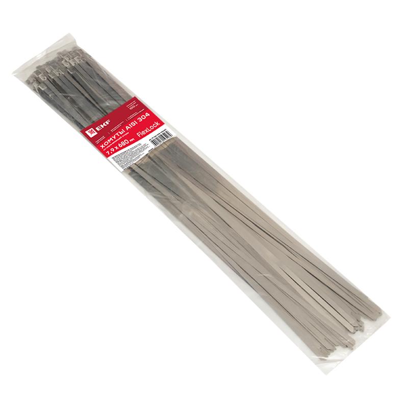 Хомут AISI 304 из нержавеющей стали, 7.9x680 (100 шт.) FlexLock PROxima|plc-fl-tss-304-7.9x680|EKF — миниатюра 3