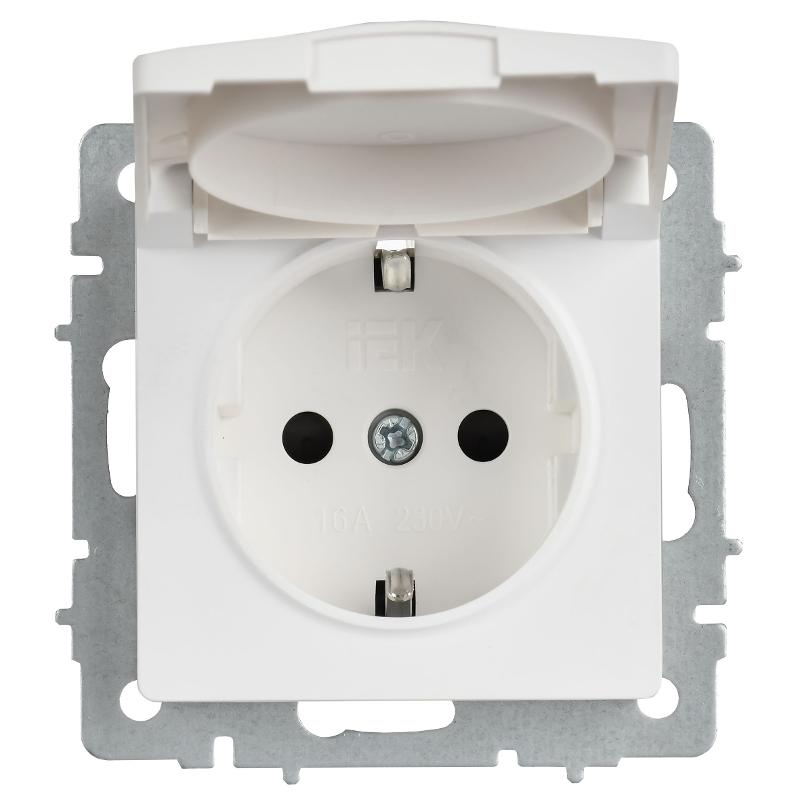 BRITE Розетка 1-местная с заземлением с защитными шторками и крышкой 16А IP20 РСбш10-3-БрАБ арктический белый  | BR-R16-16-K91 | IEK — миниатюра 3