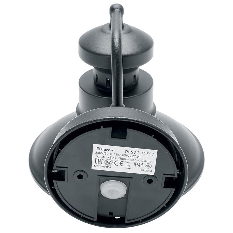 Светильник садово-парковый PL571 на стену вниз 60W 230V E27, черный | 11597 | Feron — миниатюра 3