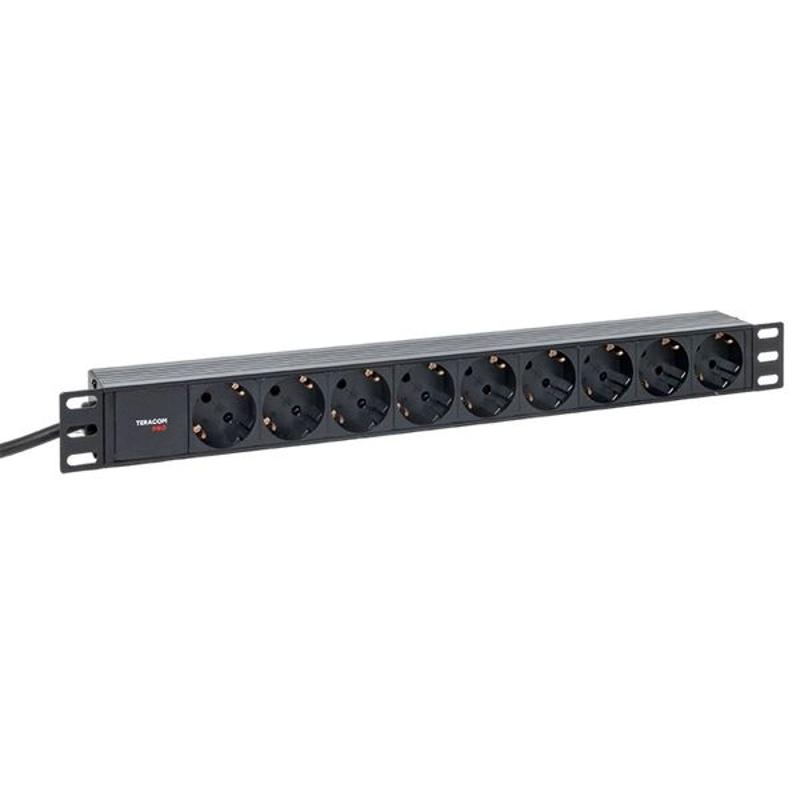 Блок розеток PDU TERACOM PRO 19" 1U 16А/250В 9 розеток Schuko 2 метра 3x1,5 мм2 Schuko | TRP-HPD-PL-16A-9SH-2MSH | EKF — миниатюра 1