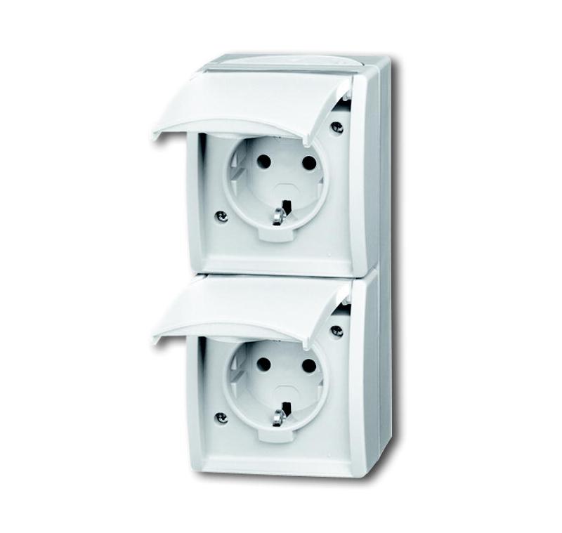 Розетка SCHUKO 16А 250В IP44, двойная вертикальная, для открытого монтажа, серия ocean, цвет альпийский белый | 2084-0-0710  | 2CKA002084A0710 | ABB — ABB