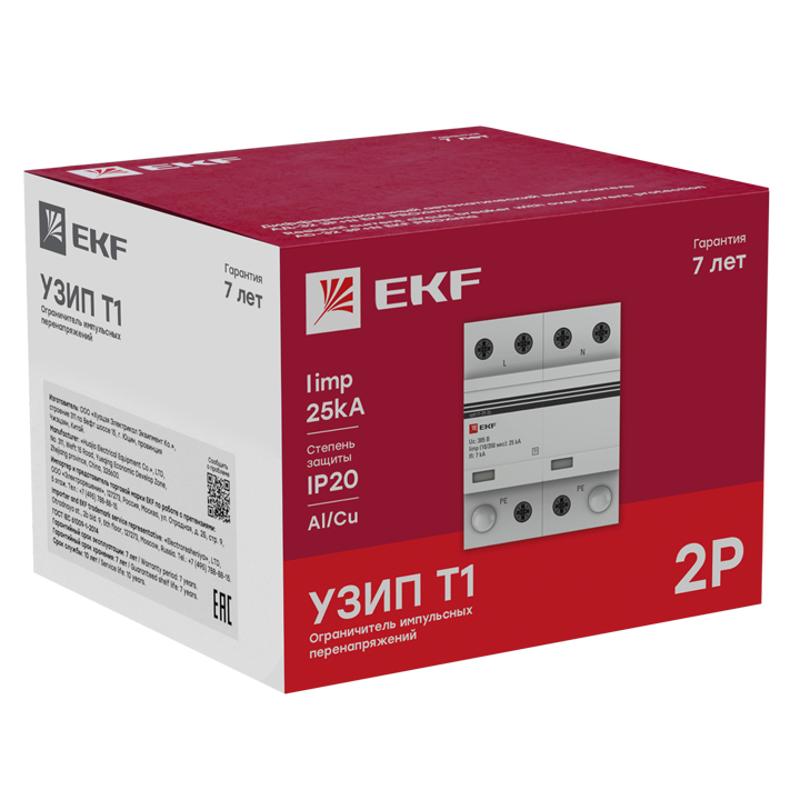 Устройство защиты от импульсных перенапряжений Тип 1 Iimp 25kA (10/350μs) 2P EKF|spd-t1-25-2p|EKF — миниатюра 2