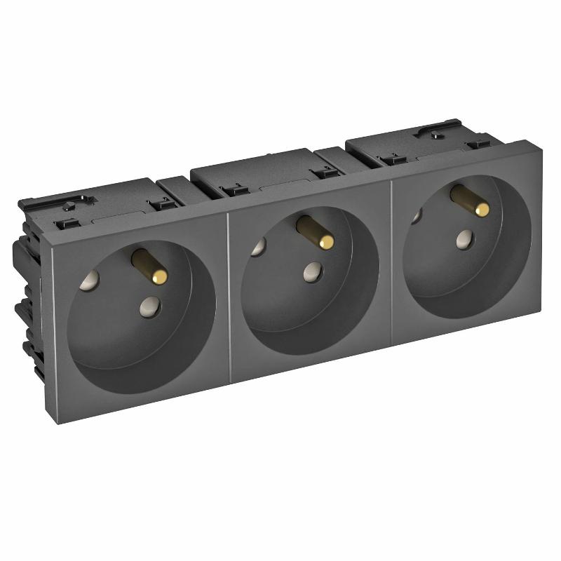 Розетка тройная 33° Modul45connect, франц. стандарт, 250 В, 16A (черный) (STD-F3C SWGR3) | 6120700 | OBO Bettermann — OBO Bettermann