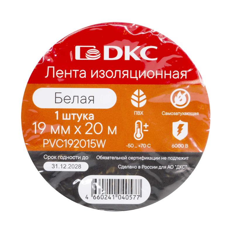 Лента изоляционная ПВХ 19x0,15 20м в рулоне Белая | PVC192015W | DKC — миниатюра 2